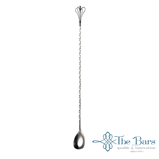 Cuchara de bar swizzle con corona y espiral completa en acero inoxidable 450 mm